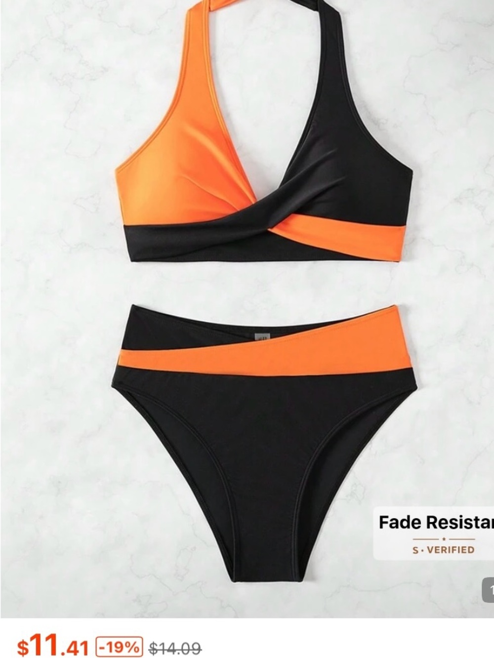 SHEIN Black and Orange Asymmetric Wrap Bikini Set
